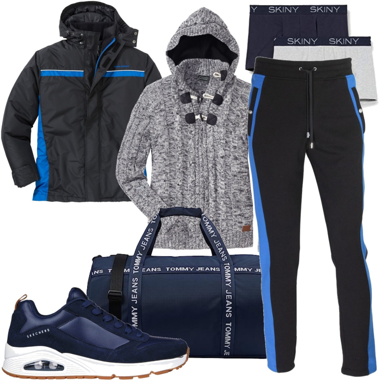 Outfit uomo - Total look #1761194. Stile Casual per Tutti i giorni. Abbinamento con maglieria, giacche, pantaloni, slip, borse sportive, sneakers.
