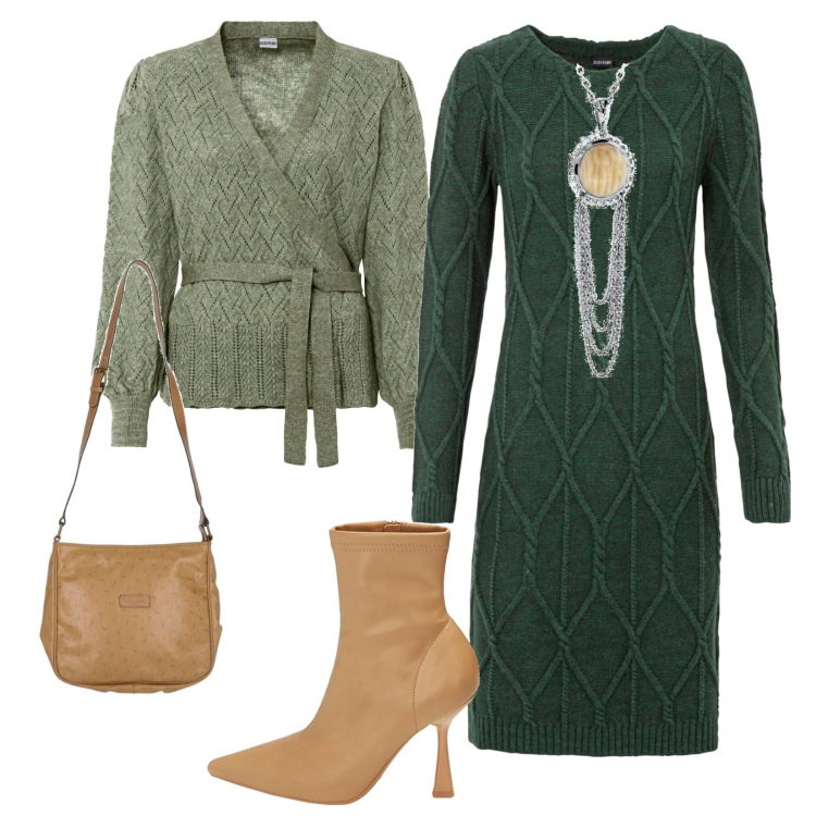 Outfit donna - Total look #1761537. Stile Chic per Tutti i giorni. Abbinamento con maglieria, vestiti, borse a tracolla, stivaletti, ciondoli.
