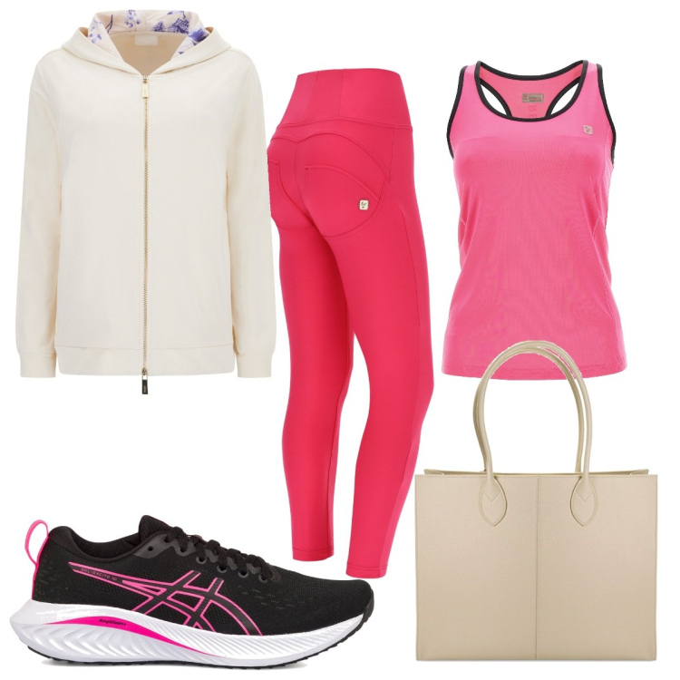 Outfit donna - Freddy black friday in rosa. Stile Trendy per Sport. Abbinamento con pantaloni skinny, felpe con cappuccio, canottiere, borse a spalla, scarpe sportive.