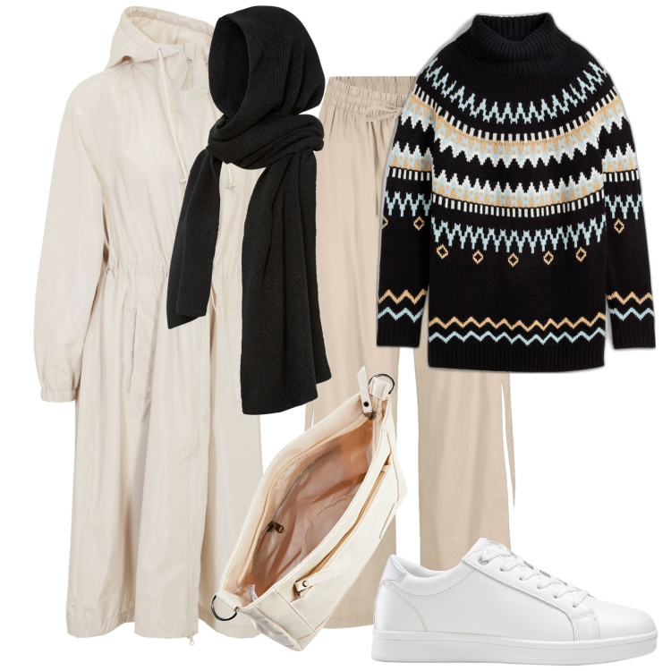 Outfit donna - Bonprix black Friday. Stile Urban per Tutti i giorni. Abbinamento con sneakers, sciarpe, pantaloni, blazer, maglieria, borse a tracolla.