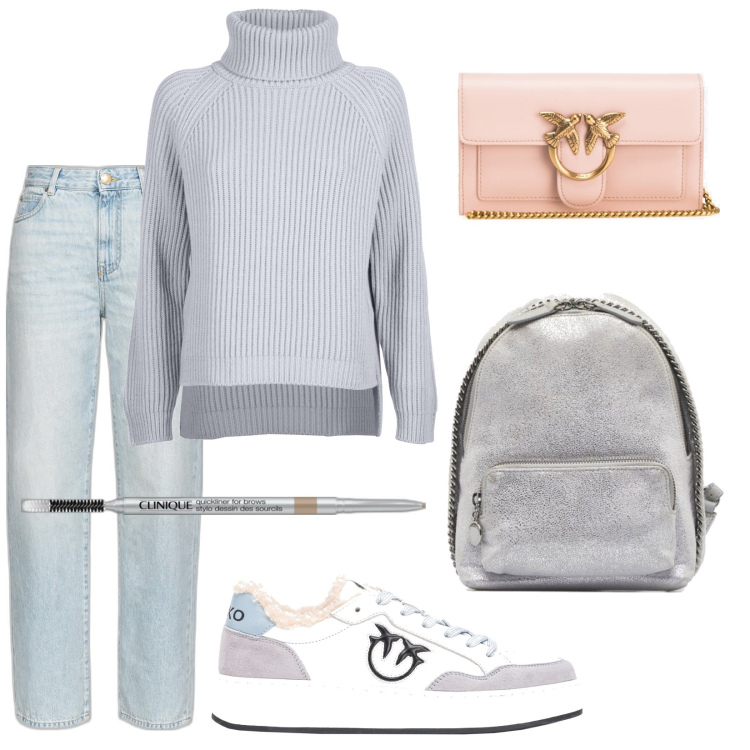 Outfit donna - Total look #1761851. Stile Casual per Tutti i giorni. Abbinamento con zaini, eyeliner, jeans boyfriend, portafogli, sneakers, maglieria.