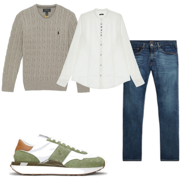 Outfit uomo - Total look #1761901. Stile Casual per Tutti i giorni. Abbinamento con camicie, jeans dritti, sneakers, maglieria.