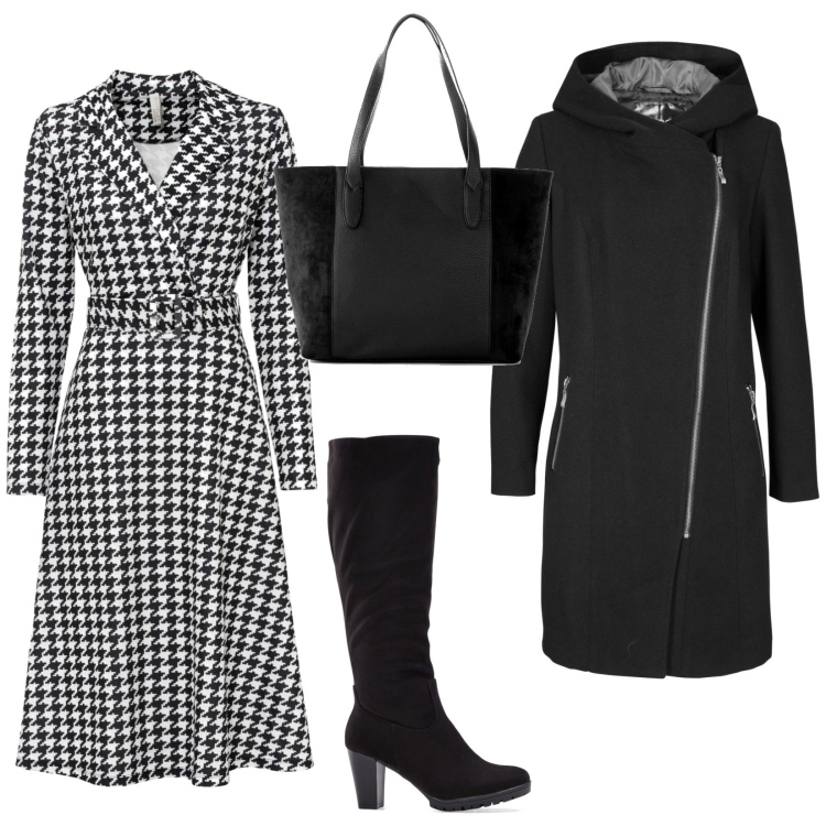 Outfit donna - Bonprix singles\'day. Stile Basic per Ufficio. Abbinamento con blazer, stivali, shopping bag, vestiti.