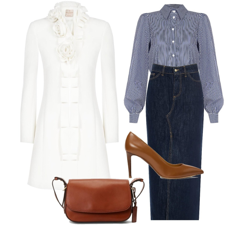 Outfit donna - Il cappotto bianco. Stile Casual chic per Ufficio. Abbinamento con gonne longuette, cappotti, camicie, décolleté, borse a spalla.