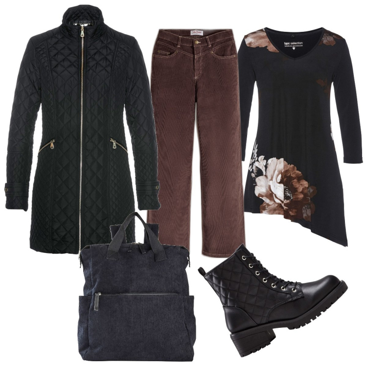 Outfit donna - Minimal con Bonprix. Stile Minimal per Tutti i giorni. Abbinamento con blazer, zaini, maglieria, pantaloni, stivaletti.