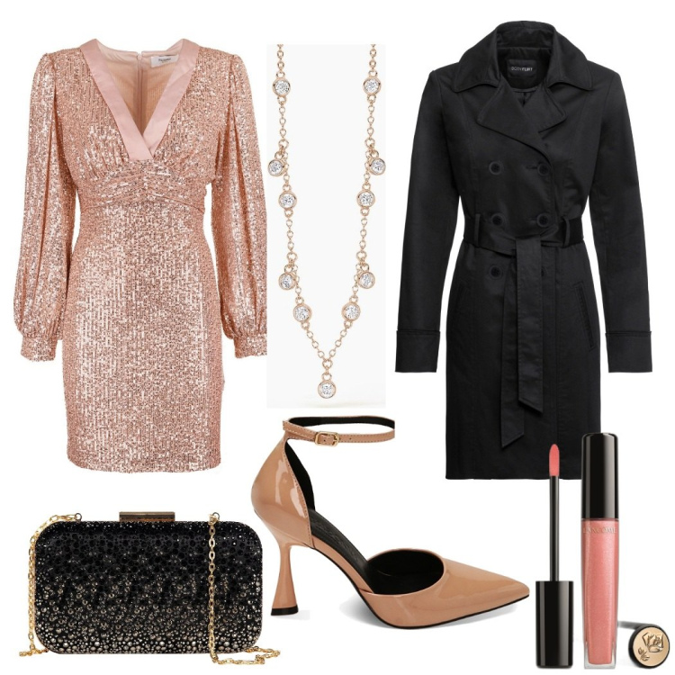 Outfit donna - Total look #1762142. Stile Chic per Serata fuori. Abbinamento con trench, gloss, collane, clutch, vestiti, décolleté.