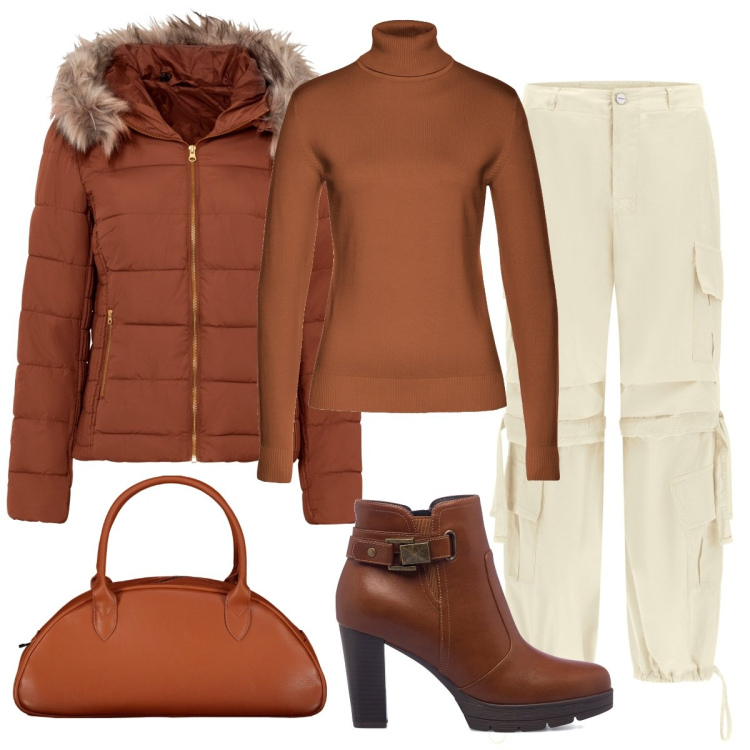 Outfit donna - Total look #1762184. Stile Casual chic per Ufficio. Abbinamento con giacche, maglieria, pantaloni cargo, stivaletti, borse a spalla.