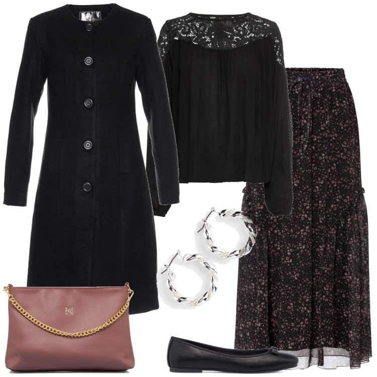 Outfit donna - Total look #1762229. Stile Romantica per Tutti i giorni. Abbinamento con tuniche, orecchini, gonne, cappotti, borse a tracolla, ballerine.