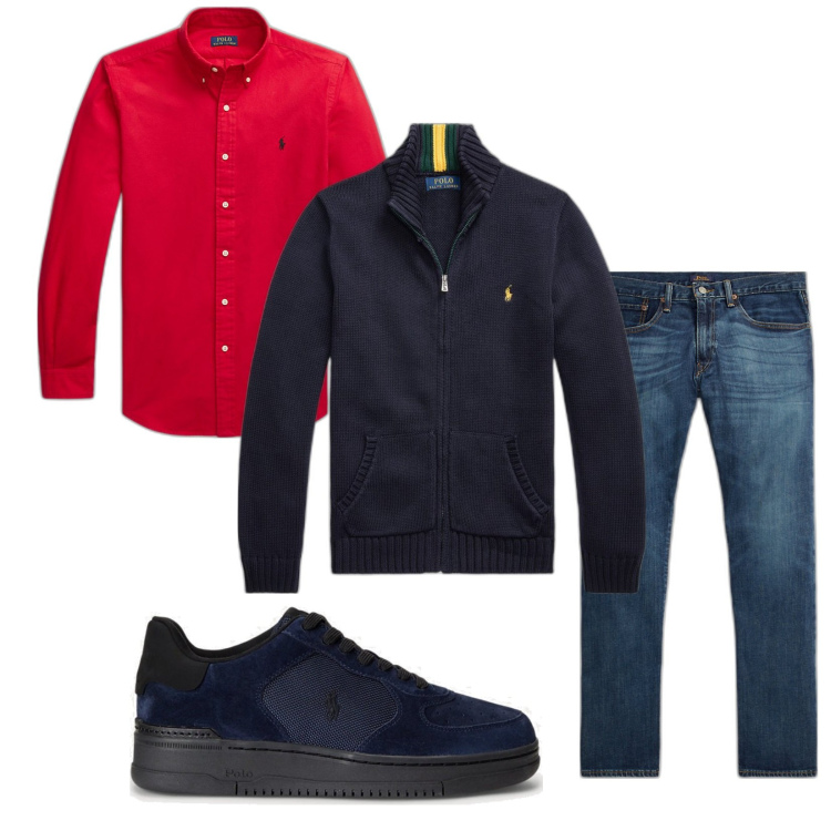 Outfit uomo - Polo. Stile Trendy per Tutti i giorni. Abbinamento con jeans dritti, sneakers, camicie, cardigans.