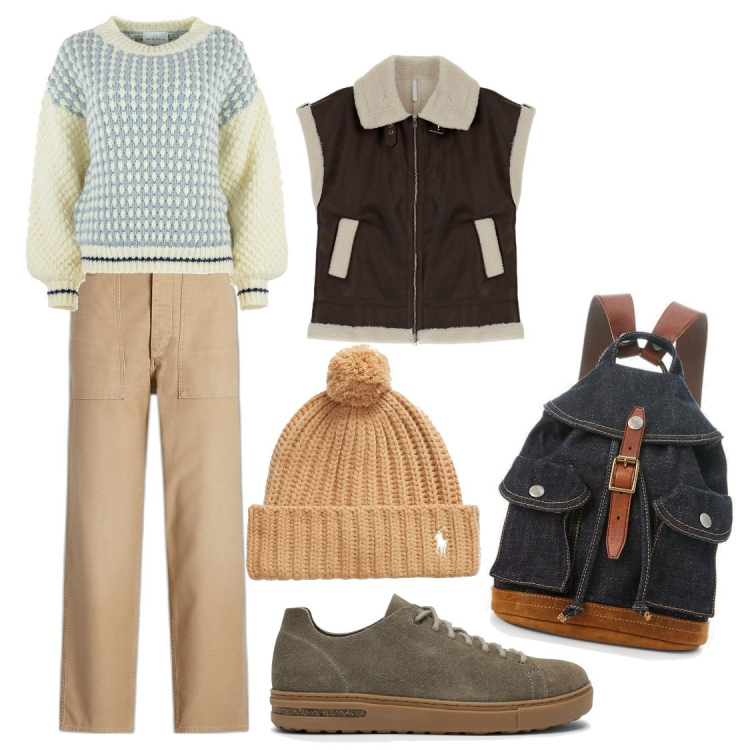 Outfit donna - Secondo ora. Stile Urban per Scuola/Università. Abbinamento con cappotti, zaini, pantaloni, berretti, maglieria, sneakers.