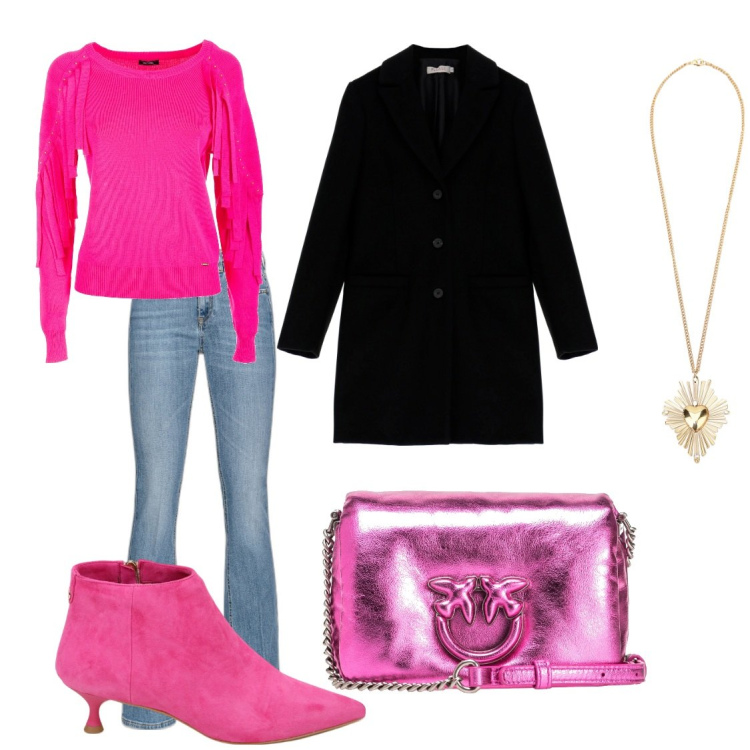 Outfit donna - A spasso con le amiche. Stile Casual chic per Tutti i giorni. Abbinamento con cappotti, jeans, borse a tracolla, maglieria, stivaletti, ciondoli.