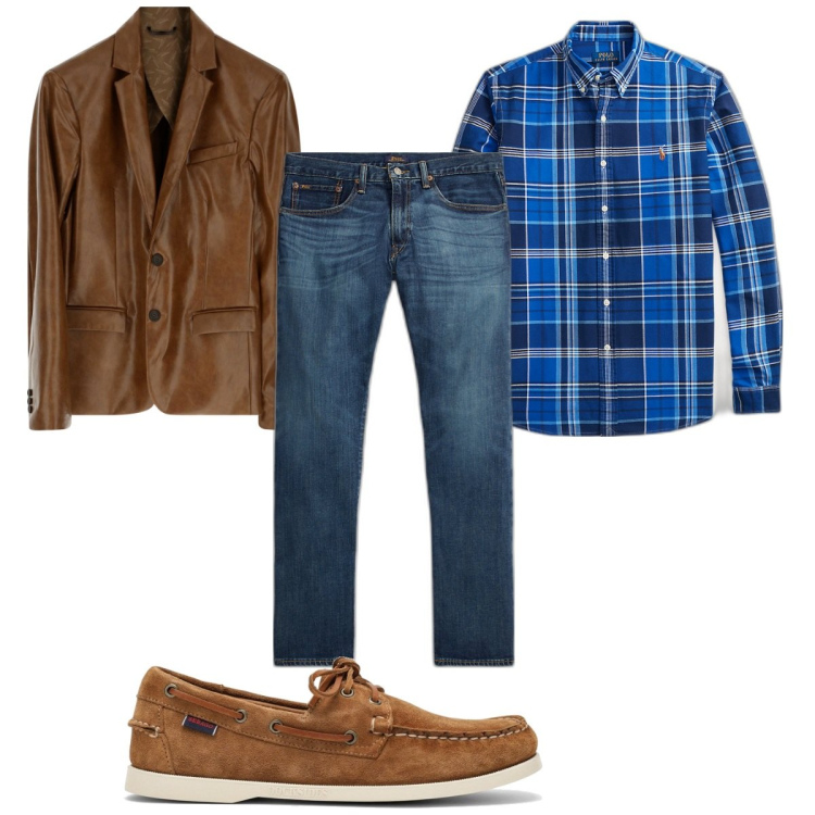 Outfit uomo - Total look #1762462. Stile Casual per Tutti i giorni. Abbinamento con giacche, jeans dritti, camicie, scarpe stringate.