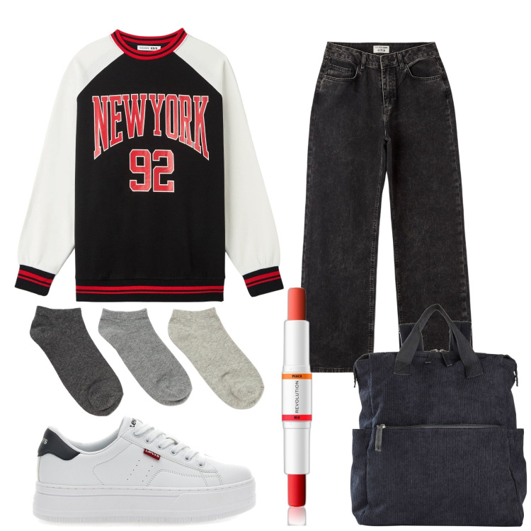 Outfit donna - Studentessa. Stile Urban per Scuola/Università. Abbinamento con zaini, correttori, jeans, calzini, felpe, sneakers.
