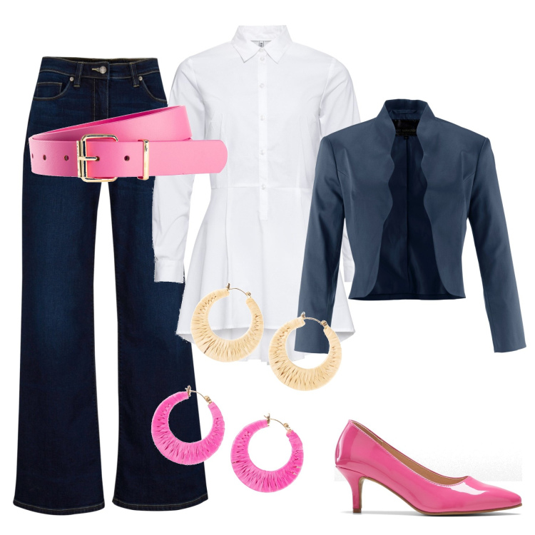 Outfit donna - Bonprix black friday. Stile Boho per Ufficio. Abbinamento con camicie, jeans, cinture, blazer, décolleté, orecchini.