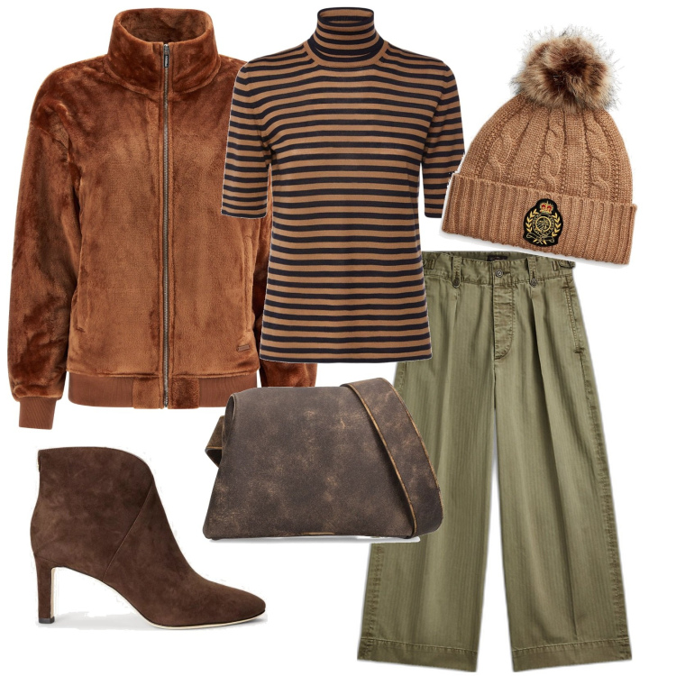 Outfit donna - Teddy coat. Stile 70s per Tutti i giorni. Abbinamento con blazer, pantaloni, stivaletti, berretti, borse a spalla, maglieria.