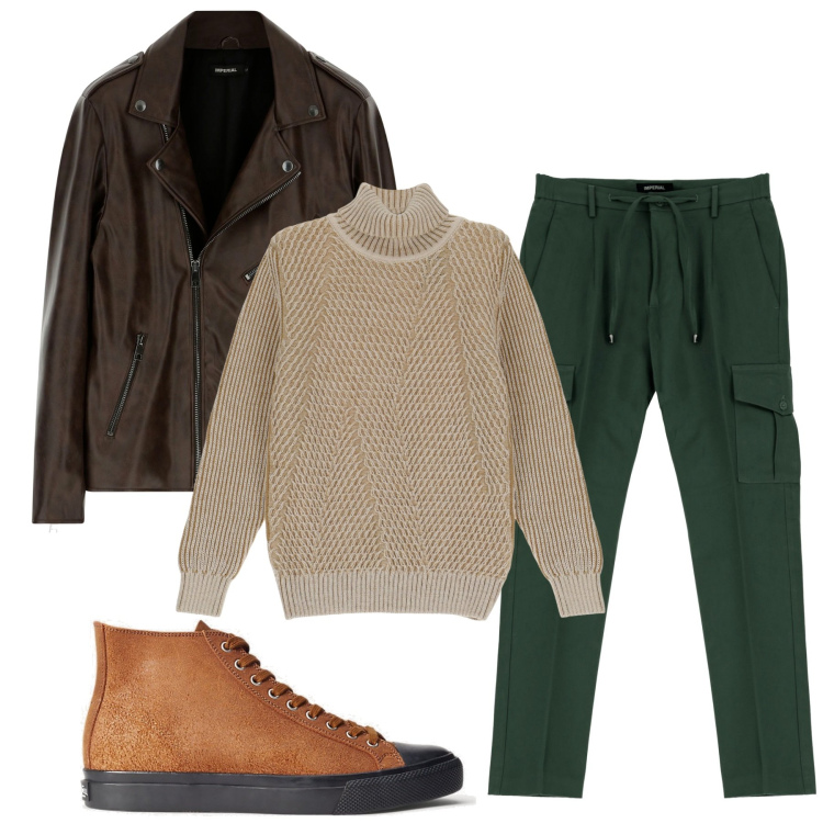 Outfit uomo - Col collo alto. Stile Trendy per Tutti i giorni. Abbinamento con cappotti, pantaloni, maglieria, sneakers.