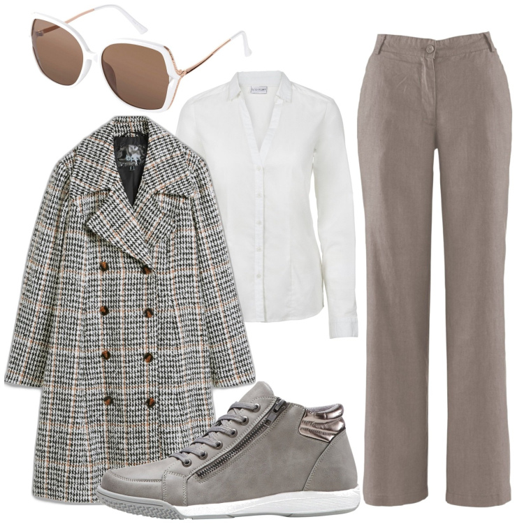 Outfit donna - BonPrix. Stile Casual per Tutti i giorni. Abbinamento con pantaloni, sneakers alte, camicie, cappotti, occhiali da sole.