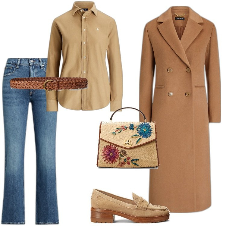 Outfit donna - Il Bauletto in Paglia - Novembre. Stile Sporty chic per Ufficio. Abbinamento con cinture, mocassini, cappotti, camicie, jeans bootcut, borse a mano.