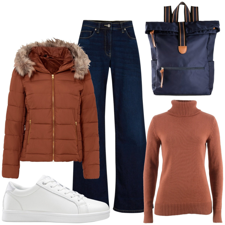Outfit donna - Basic BonPrix. Stile Basic per Tutti i giorni. Abbinamento con jeans, giacche, zaini, sneakers, maglieria.