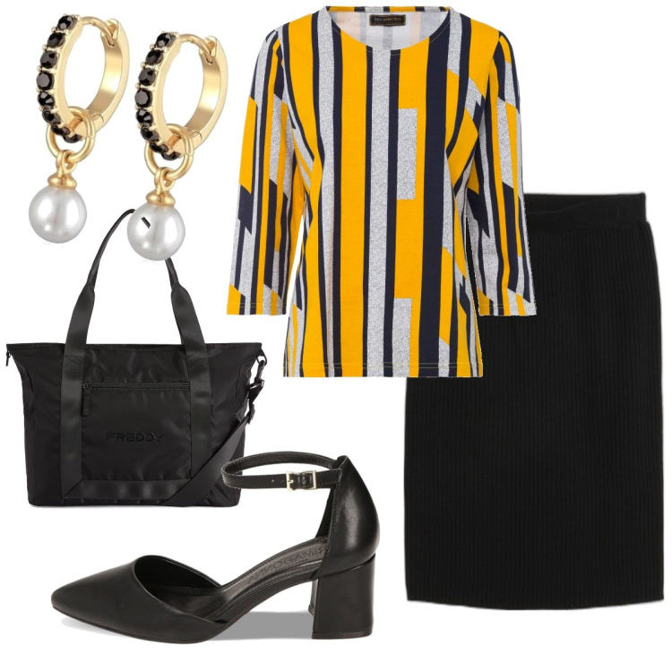 Outfit donna - Total look #1762736. Stile Bon Ton per Ufficio. Abbinamento con gonne, maglieria, décolleté, borse tote, orecchini.