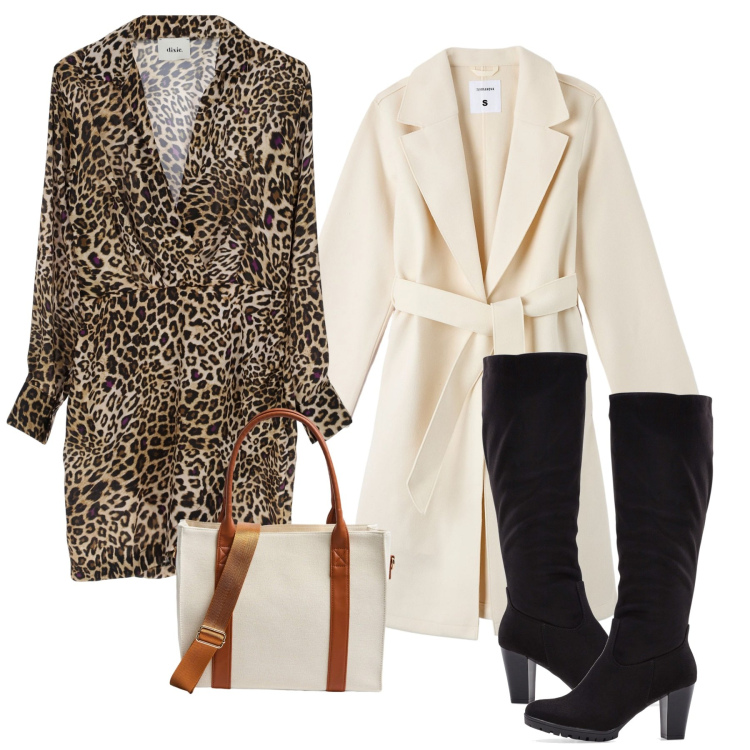 Outfit donna - In giro con le amiche. Stile Chic per Tutti i giorni. Abbinamento con stivali, cappotti, shopping bag, vestiti chemisier.