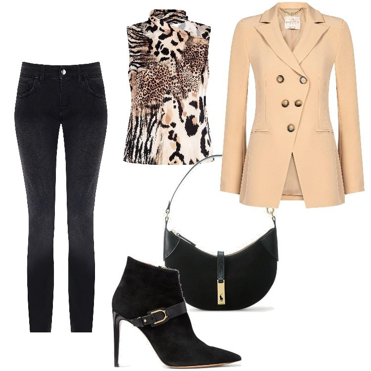 Outfit donna - Rinascimento - Novembre. Stile Urban per Ufficio. Abbinamento con cappotti, jeans skinny, top, borse a spalla, stivaletti.