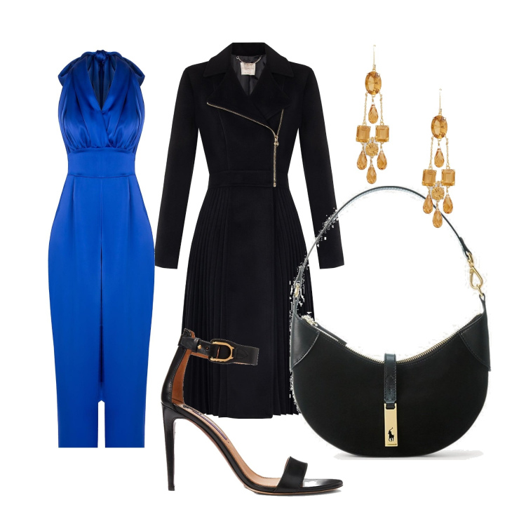 Outfit donna - Abito a sirena. Stile Chic per Serata fuori. Abbinamento con tute, cappotti, borse a spalla, sandali in pelle, orecchini.