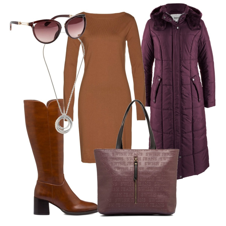 Outfit donna - Pittarosso black Friday. Stile Casual chic per Tutti i giorni. Abbinamento con blazer, occhiali da sole, vestiti, collane, stivali sopra il ginocchio, borse a spalla.