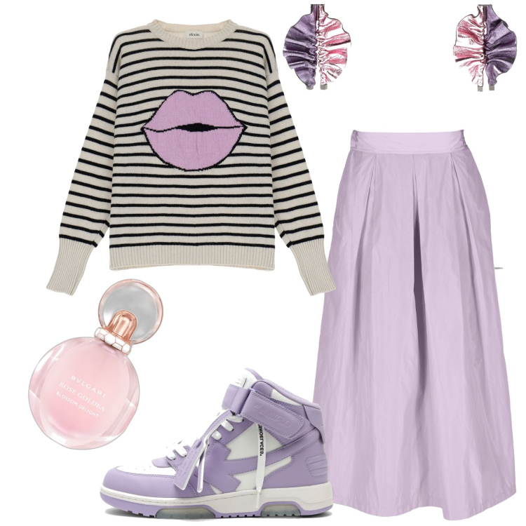 Outfit donna - Total look #1762923. Stile Trendy per Scuola/Università. Abbinamento con profumi, pullovers, orecchini, gonne, sneakers.