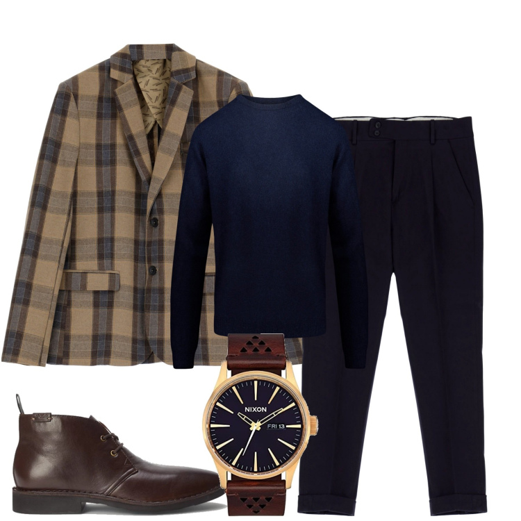 Outfit uomo - La giacca fantasia check. Stile Business/Elegante per Tutti i giorni. Abbinamento con pantaloni, cappotti, stivali e stivaletti, maglieria, orologi.