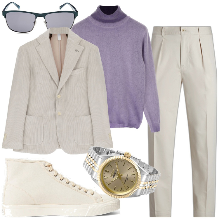 Outfit uomo - Formale/moderno. Stile Trendy per Ufficio. Abbinamento con maglieria, giacche, sneakers, pantaloni, orologi, occhiali da sole.