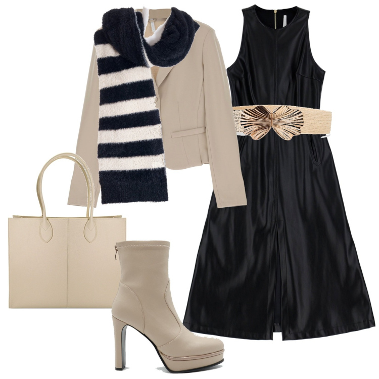 Outfit donna - Total look #1763115. Stile Casual chic per Tutti i giorni. Abbinamento con cinture, sciarpe, vestiti midi/longuette, cappotti, borse a spalla, stivaletti.