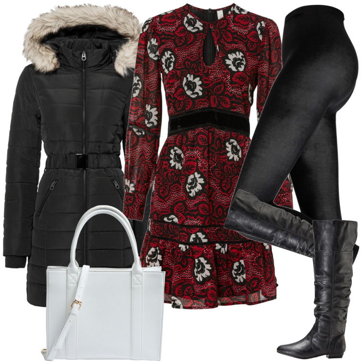 Outfit donna - Total look #1763153. Stile Casual per Tutti i giorni. Abbinamento con stivali sopra il ginocchio, vestiti, leggings, giacche, shopping bag.