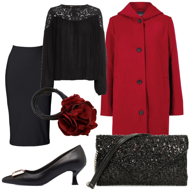 Outfit donna - Capodanno basic 4. Stile Chic per Serata fuori. Abbinamento con tuniche, gonne longuette, cappotti, borse a tracolla, collane, décolleté.
