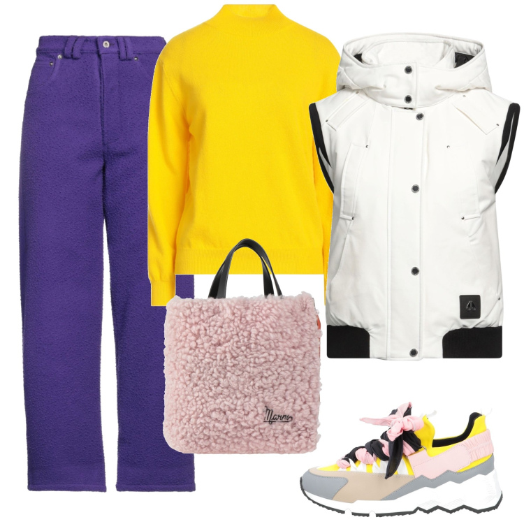 Outfit donna - Colori belli. Stile Casual chic per Tutti i giorni. Abbinamento con pullovers, pantaloni, sneakers, borse a mano, piumini.