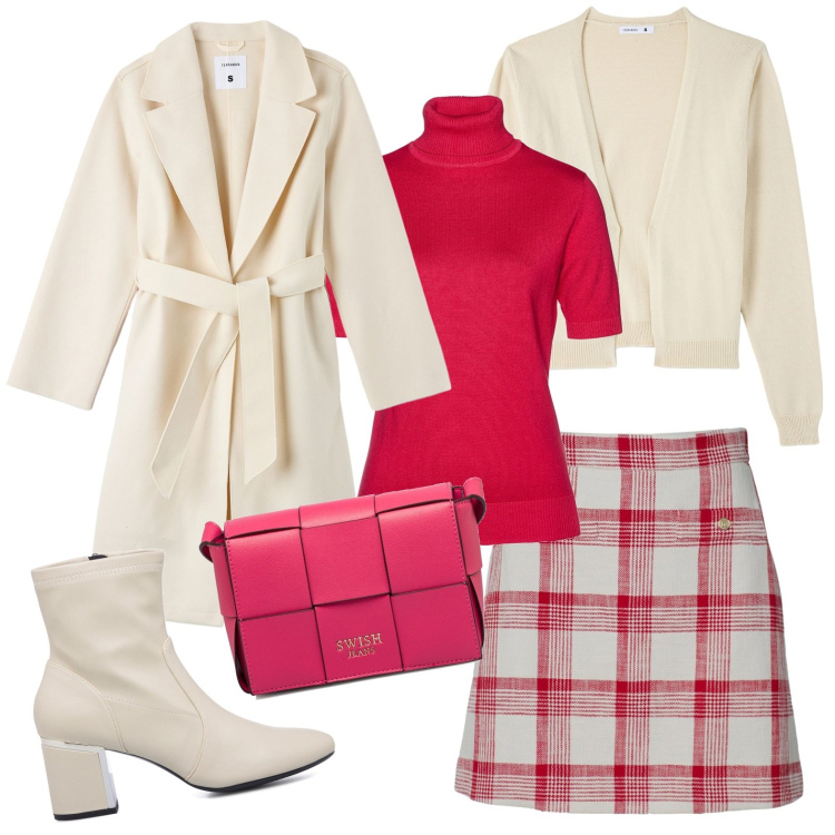 Outfit donna - Total look #1763293. Stile Casual per Tutti i giorni. Abbinamento con maglieria, cappotti, cardigans, borse a tracolla, stivaletti, gonne.