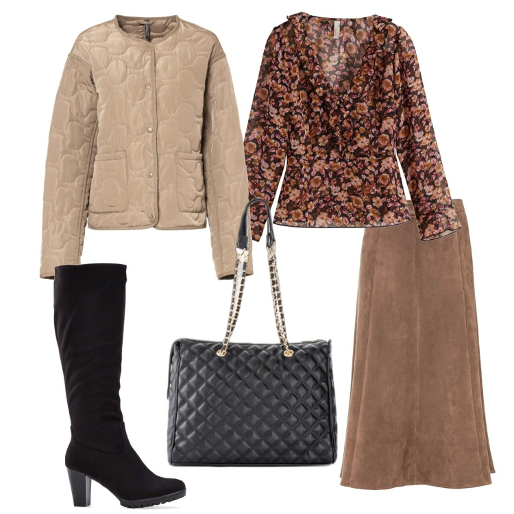 Outfit donna - Outfit x l\' ufficio. Stile Bon Ton per Ufficio. Abbinamento con stivali, shopping bag, gonne longuette, giacche, bluse.