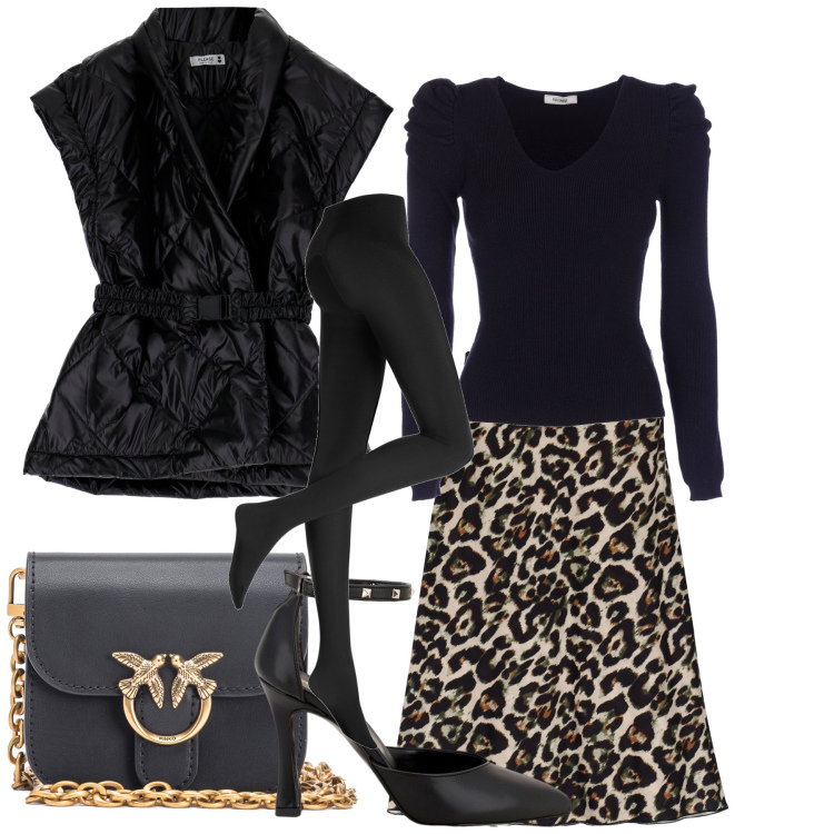 Outfit donna - La gonna animalier. Stile Casual chic per Tutti i giorni. Abbinamento con collant, borse a tracolla, décolleté, piumini, gonne longuette, maglieria.