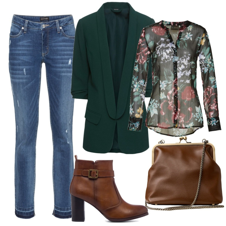 Outfit donna - Total look #1763677. Stile Casual per Tutti i giorni. Abbinamento con blazer, camicie, jeans skinny, stivaletti, clutch.