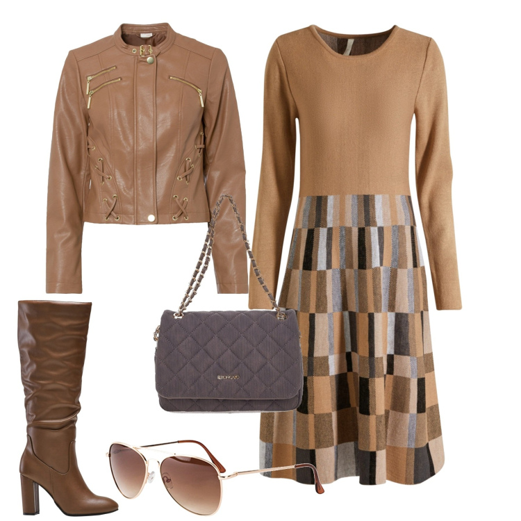 Outfit donna - November. Stile Casual chic per Tutti i giorni. Abbinamento con vestiti, occhiali da sole, cappotti, stivali sopra il ginocchio, borse a spalla.