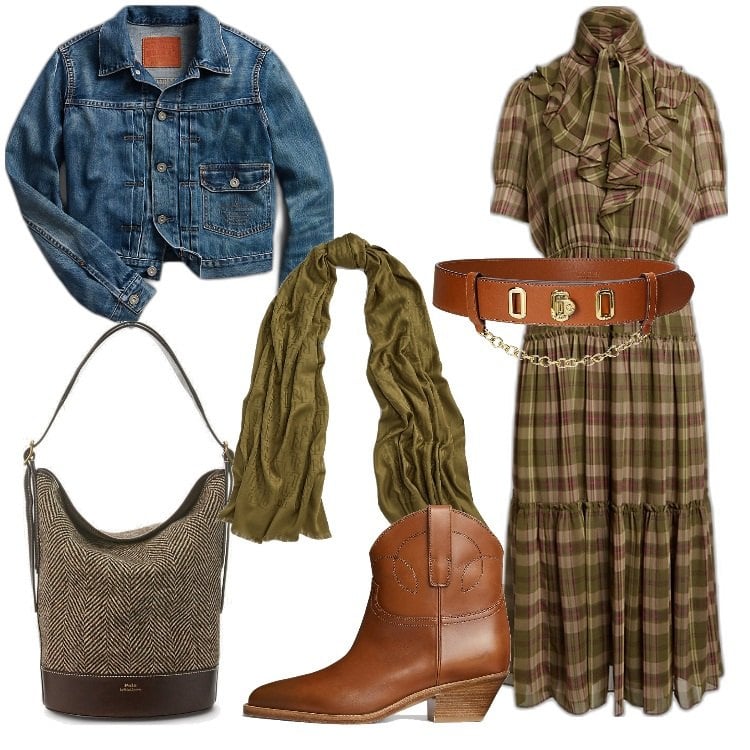 Outfit donna - Ralph Lauren - Black Friday 2023. Stile Etnico per Tutti i giorni. Abbinamento con cinture, stivaletti, vestiti, borse a secchiello, cappotti, sciarpe.