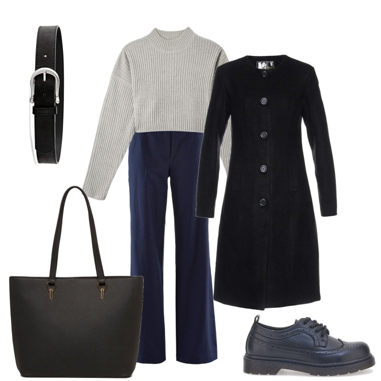 Outfit donna - Total look #1763906. Stile Casual chic per Tutti i giorni. Abbinamento con cinture, pantaloni, cappotti, maglieria, borse a spalla, scarpe stringate.