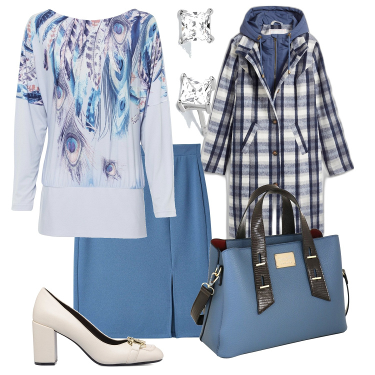 Outfit donna - Total look #1763942. Stile Casual chic per Ufficio. Abbinamento con cappotti, maglieria, gonne, orecchini, décolleté, borse a mano.