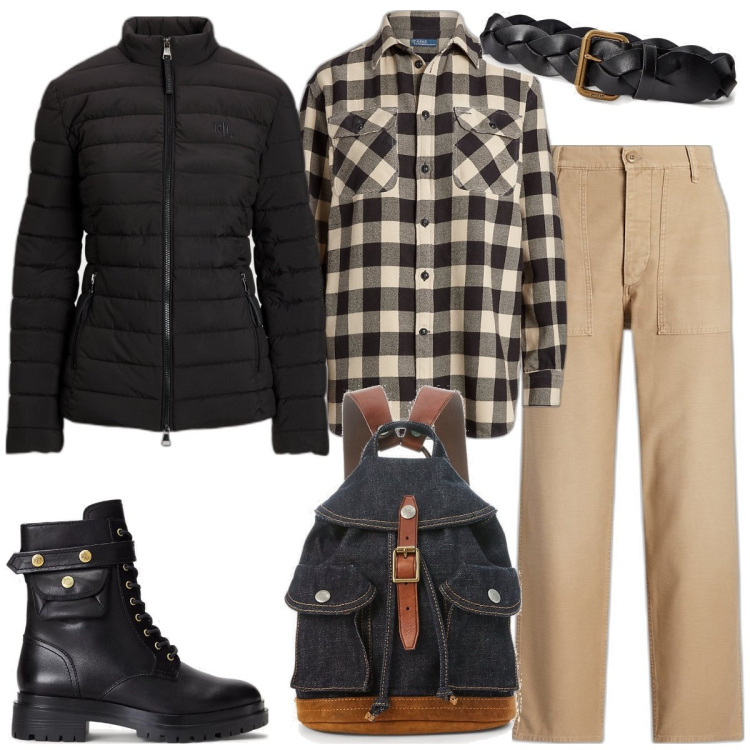 Outfit donna - Total look #1764021. Stile Sporty chic per Tutti i giorni. Abbinamento con zaini, stivaletti, camicie, pantaloni, cinture, cappotti.
