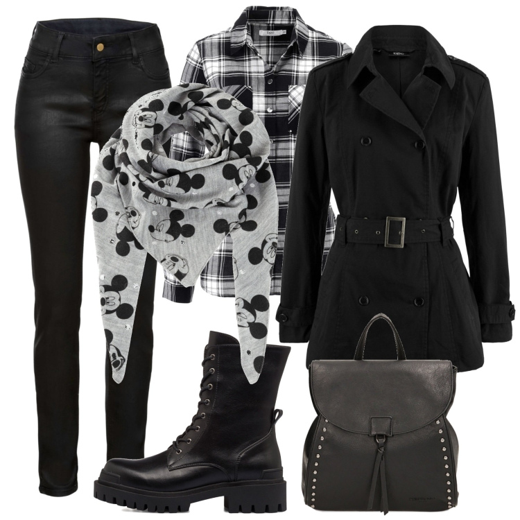 Outfit donna - Rock fuori dagli schemi. Stile Rock per Tutti i giorni. Abbinamento con camicie, pantaloni, trench, foulard, zaini, anfibi.