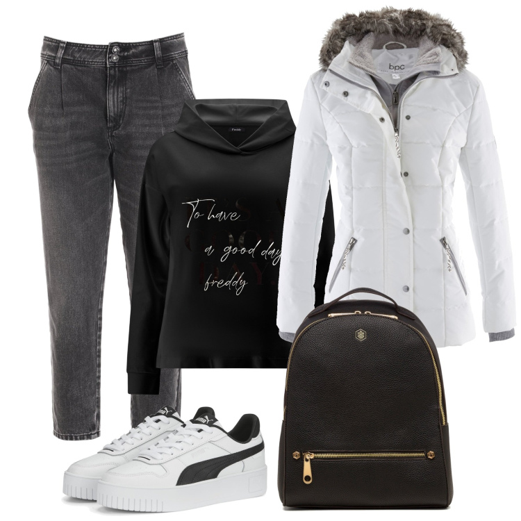 Outfit donna - Pittarosso Black Friday. Stile Trendy per Tutti i giorni. Abbinamento con piumini, jeans dritti, felpe con cappuccio, zaini, sneakers.