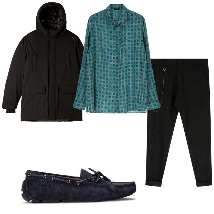 Outfit uomo - Total look #1764420. Stile Trendy per Tutti i giorni. Abbinamento con parka, camicie, pantaloni, scarpe stringate.