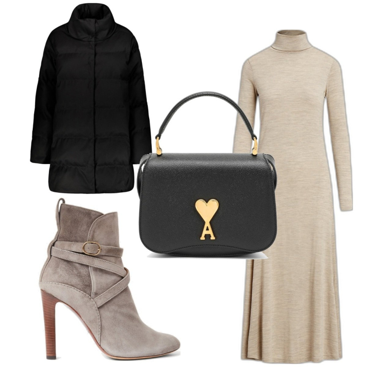 Outfit donna - Total look #1764437. Stile Minimal per Tutti i giorni. Abbinamento con vestiti, stivaletti, cappotti, borse a tracolla.