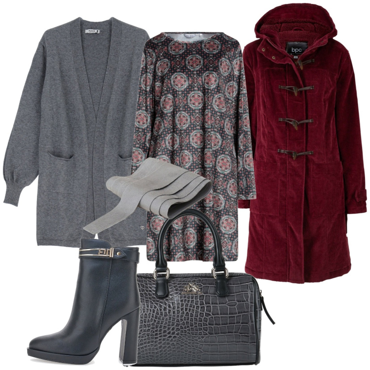 Outfit donna - Total look #1764541. Stile Casual chic per Tutti i giorni. look ideale per Tall. Abbinamento con montgomery, vestiti corti, borse a mano, cardigans, cinture, stivaletti.
