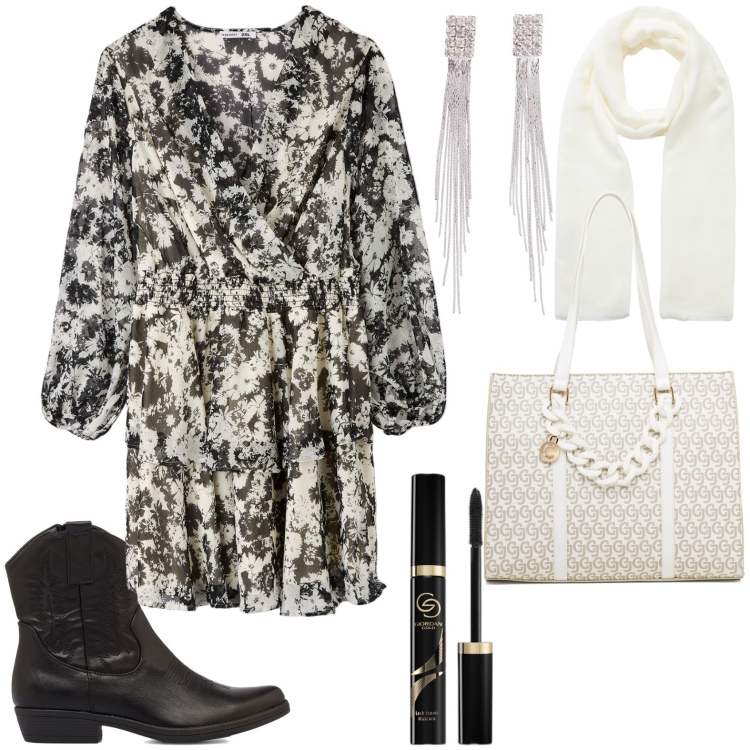 Outfit donna - Anche Oversize. Stile Casual per Tutti i giorni. Abbinamento con orecchini, mascara, vestiti corti, sciarpe, stivaletti texani, borse a spalla.
